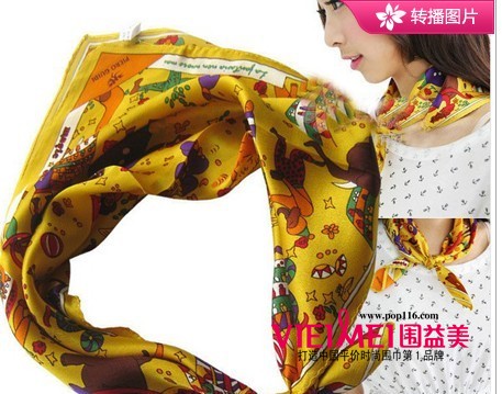 靓丽小方丝巾的系法图解 系出六月女性的风情,最新服装图片-围益美商城