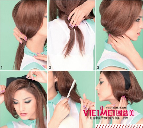 丝巾盘发 绚出独特风格,最新服装图片-围益美商城